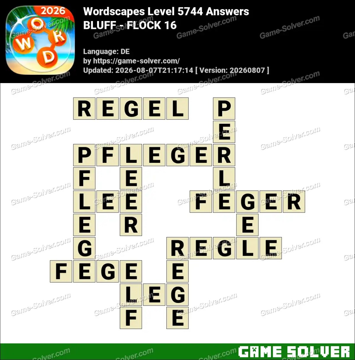 Wordscapes Deutsche Level 5744 Answers — BLUFF - FLOCK 16