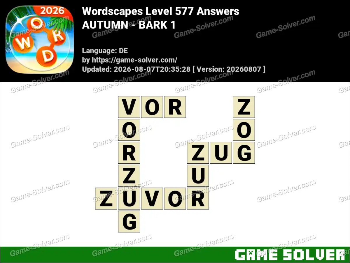 Wordscapes Deutsche Level 577 Answers — AUTUMN - BARK 1 Wordscapes Deutsche Level 577 Answers — AUTUMN - BARK 1