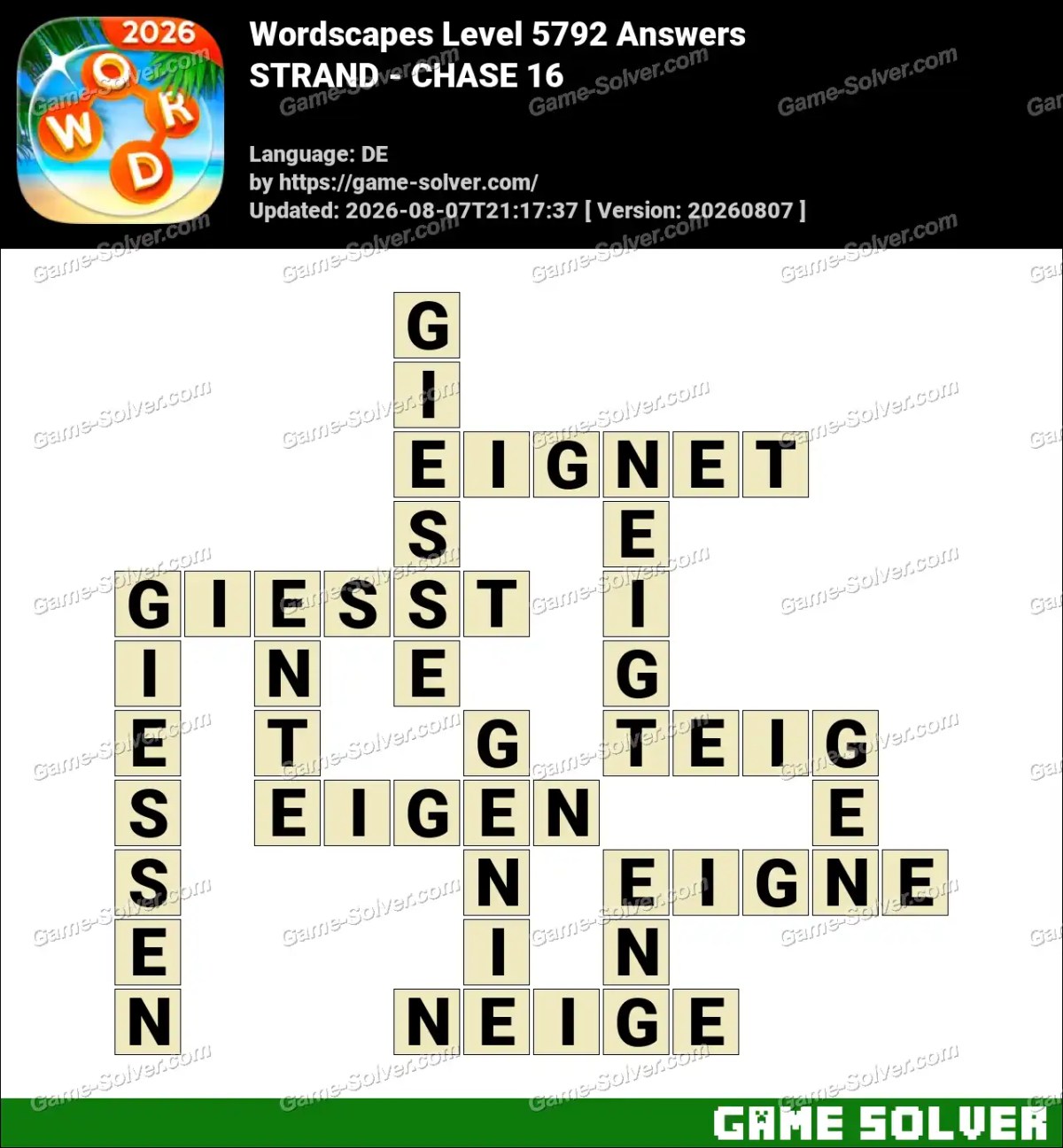 Wordscapes Deutsche Level 5792 Answers — STRAND - CHASE 16