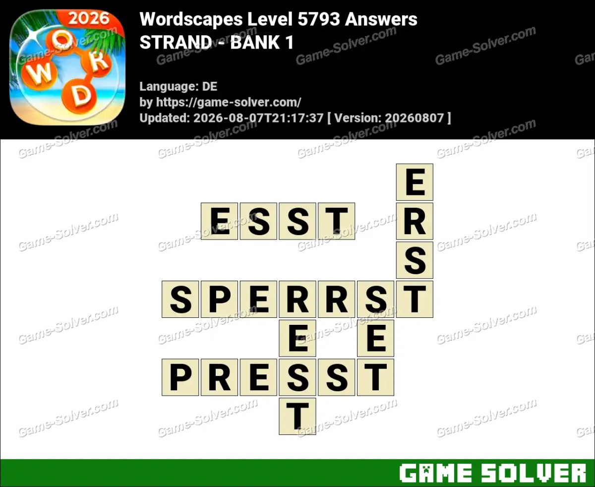 Wordscapes Deutsche Level 5793 Answers — STRAND - BANK 1
