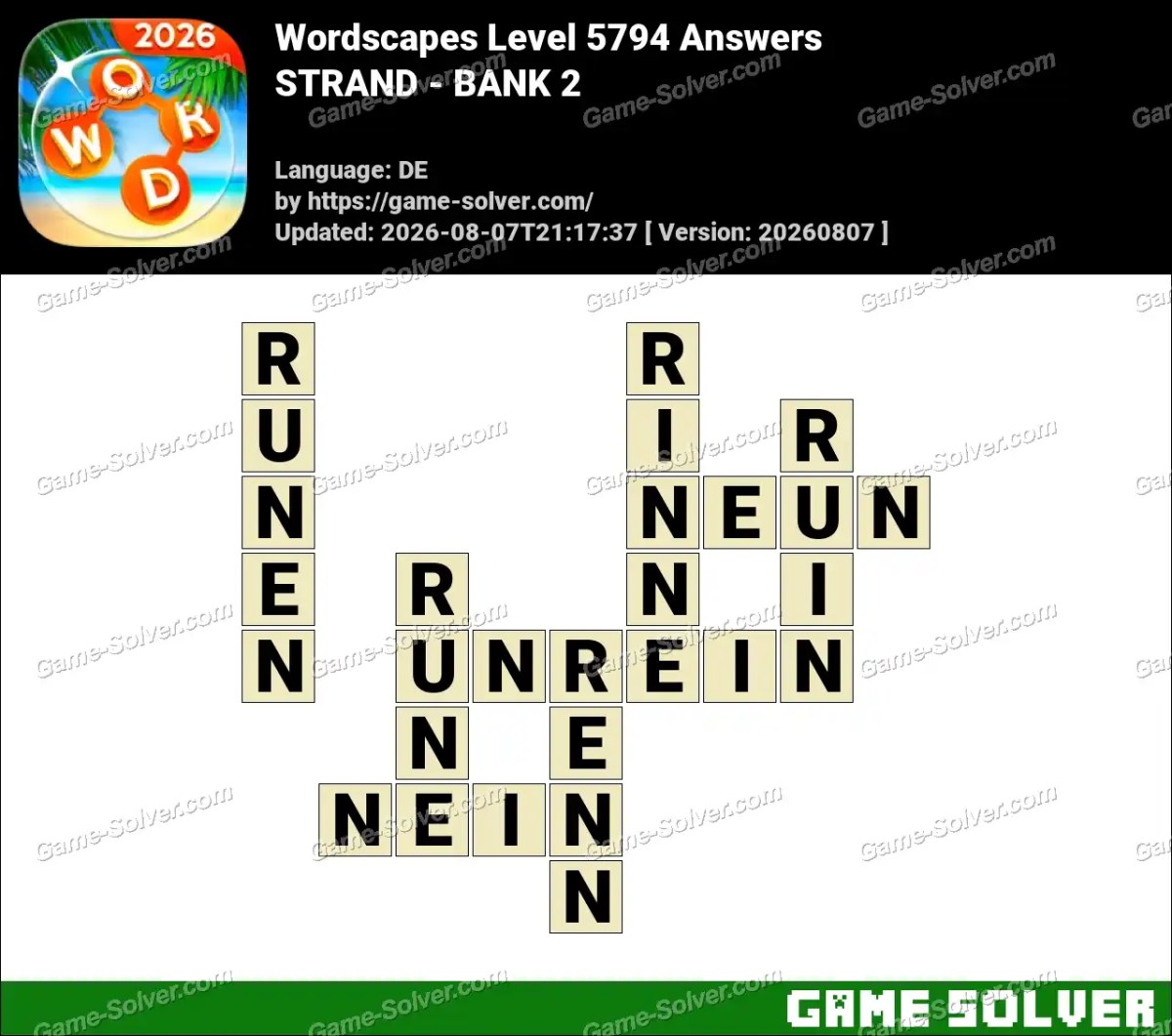 Wordscapes Deutsche Level 5794 Answers — STRAND - BANK 2