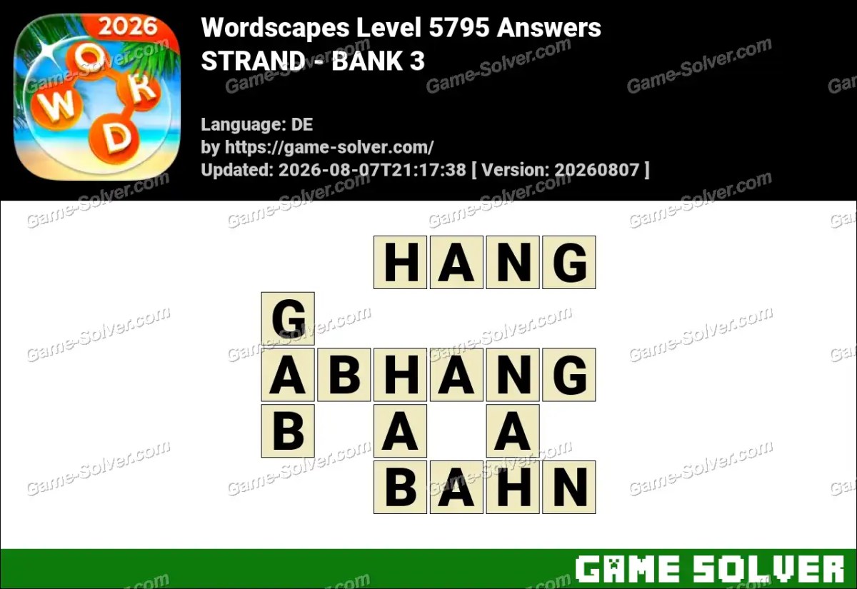 Wordscapes Deutsche Level 5795 Answers — STRAND - BANK 3