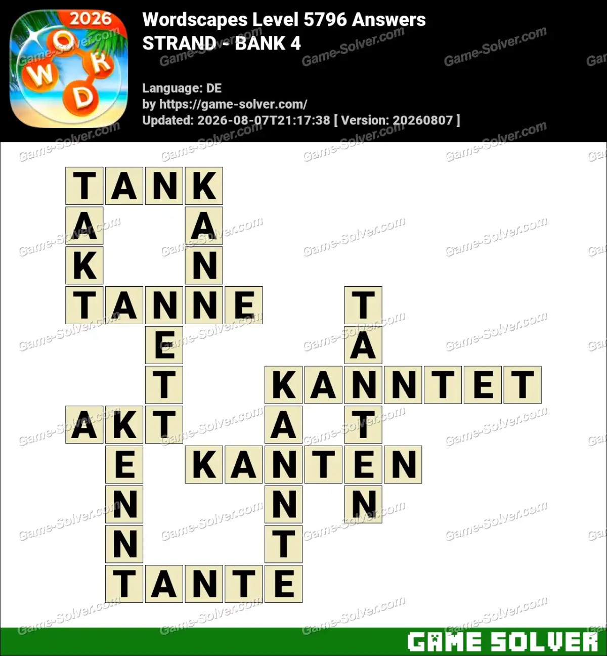 Wordscapes Deutsche Level 5796 Answers — STRAND - BANK 4