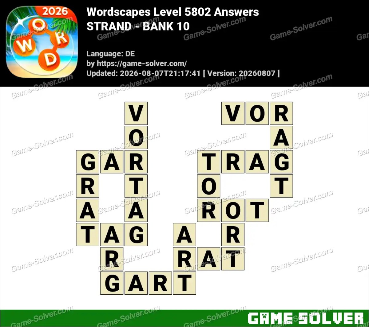 Wordscapes Deutsche Level 5802 Answers — STRAND - BANK 10