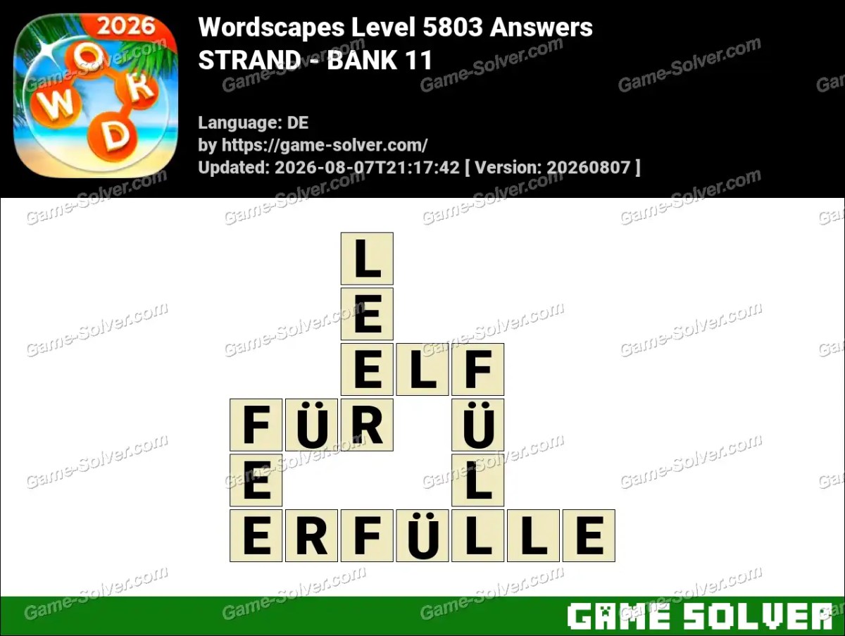 Wordscapes Deutsche Level 5803 Answers — STRAND - BANK 11