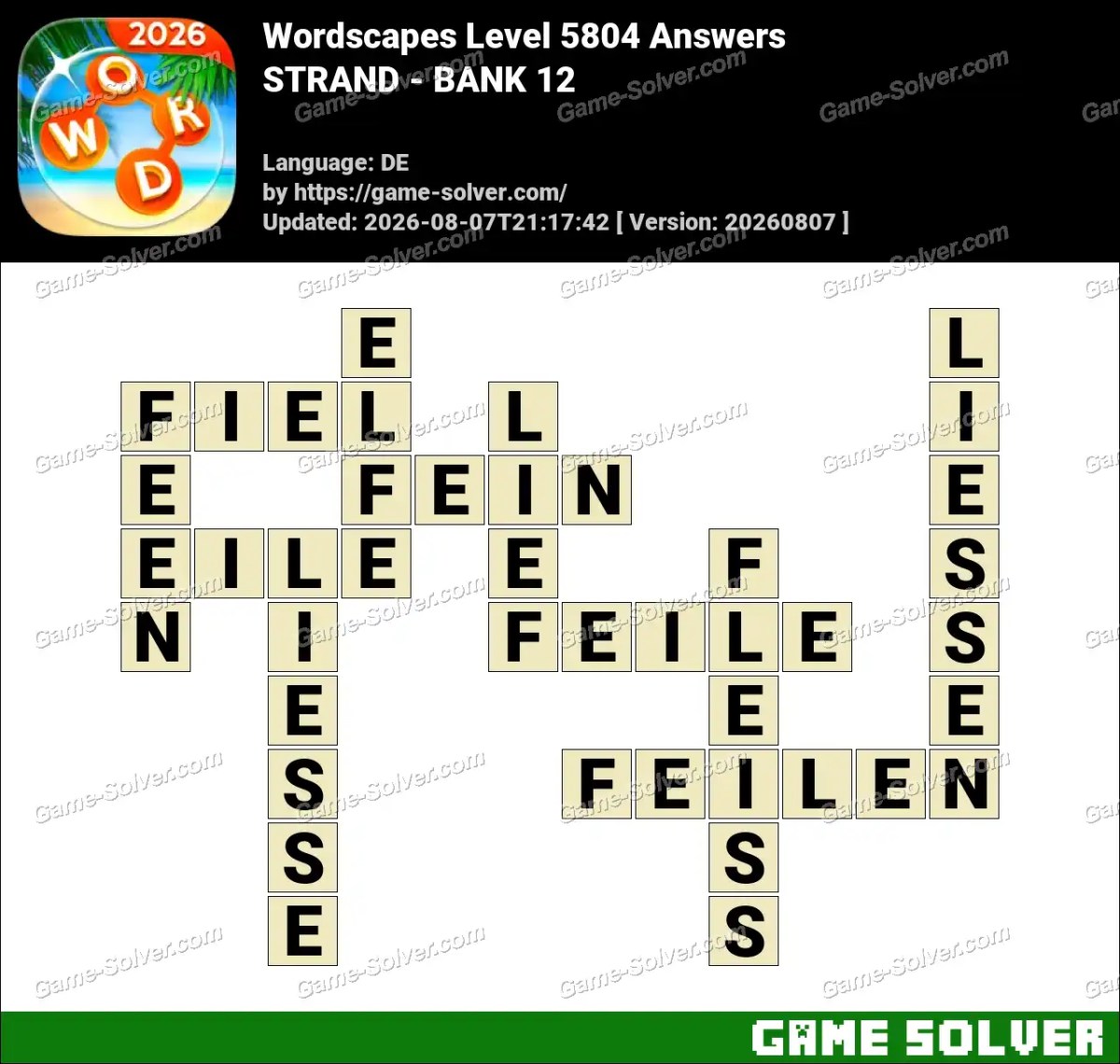Wordscapes Deutsche Level 5804 Answers — STRAND - BANK 12