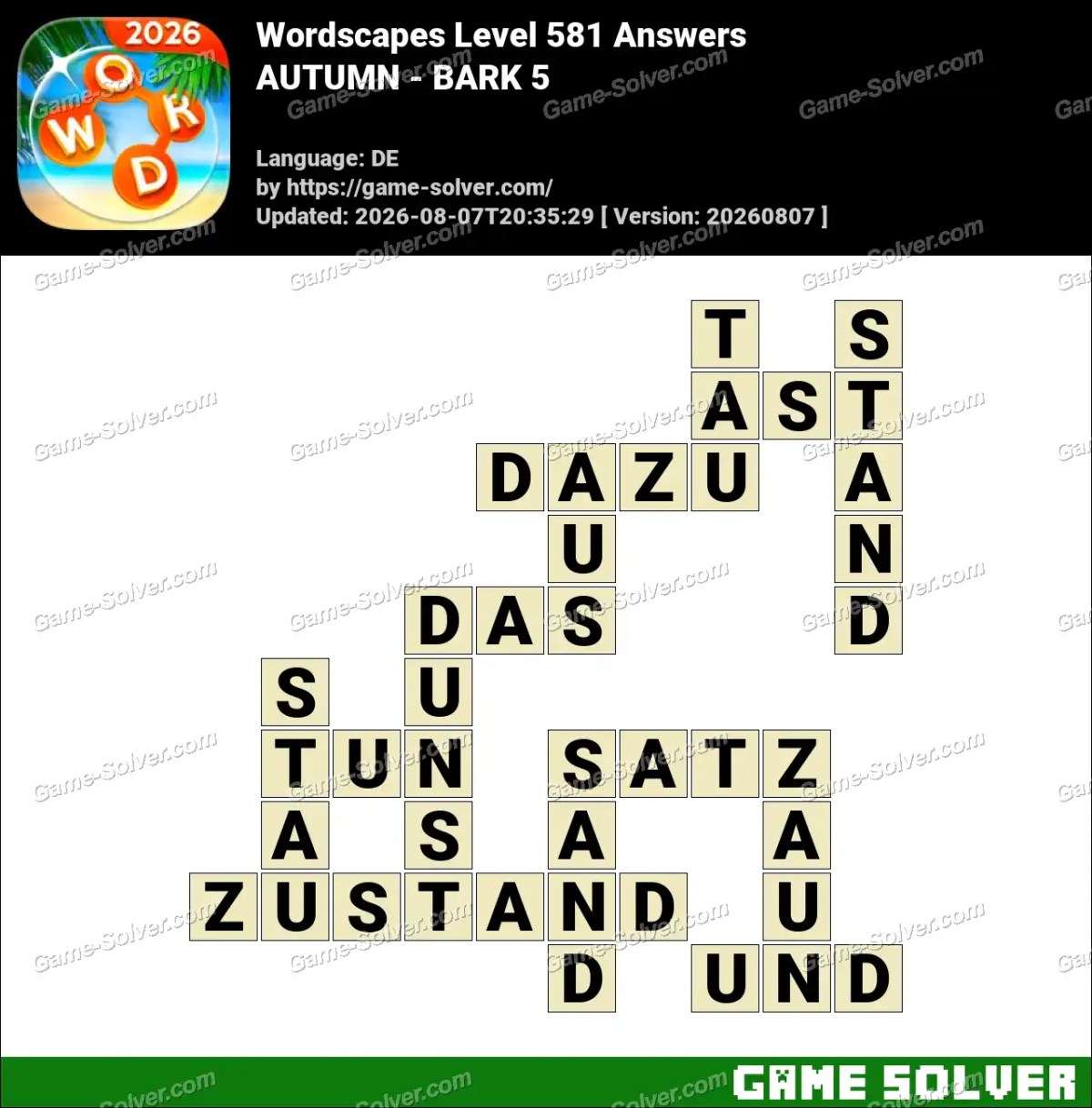 Wordscapes Deutsche Level 581 Answers — AUTUMN - BARK 5 Wordscapes Deutsche Level 581 Answers — AUTUMN - BARK 5