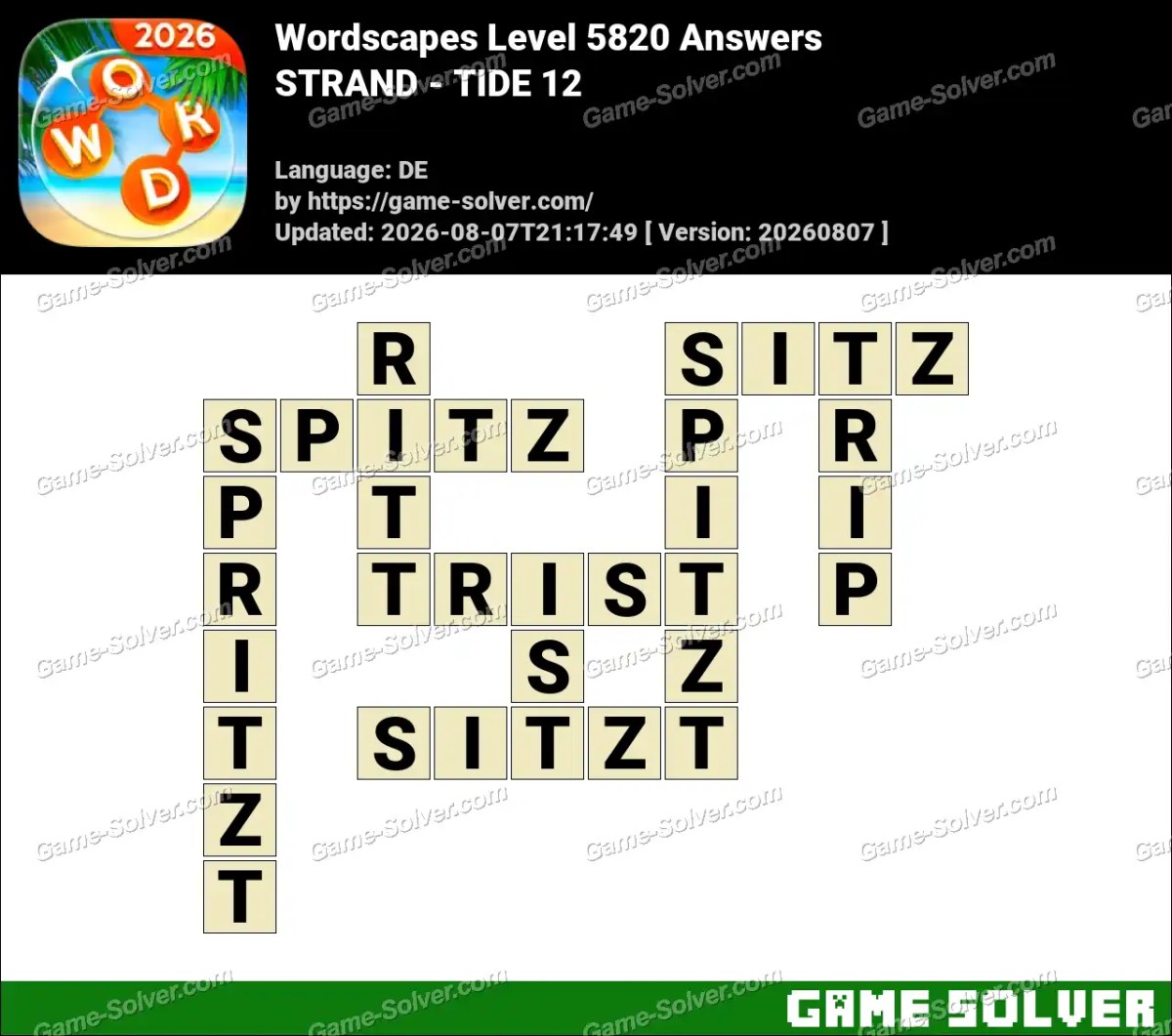 Wordscapes Deutsche Level 5820 Answers — STRAND - TIDE 12