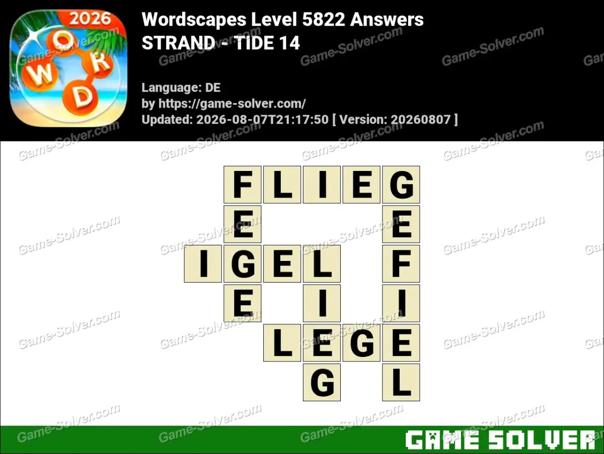 Wordscapes Deutsche Level 5822 Answers — STRAND - TIDE 14