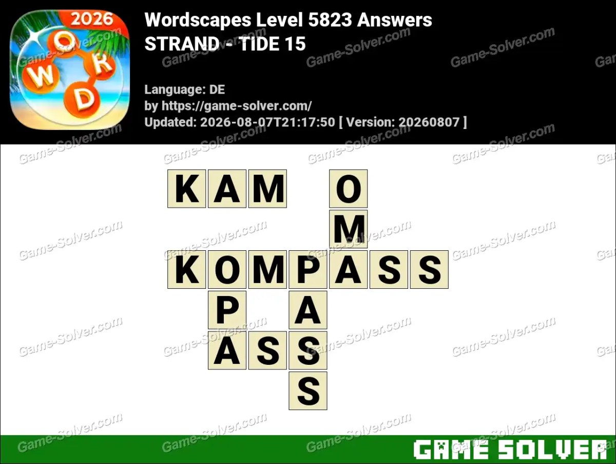 Wordscapes Deutsche Level 5823 Answers — STRAND - TIDE 15