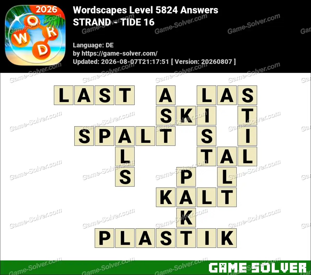 Wordscapes Deutsche Level 5824 Answers — STRAND - TIDE 16