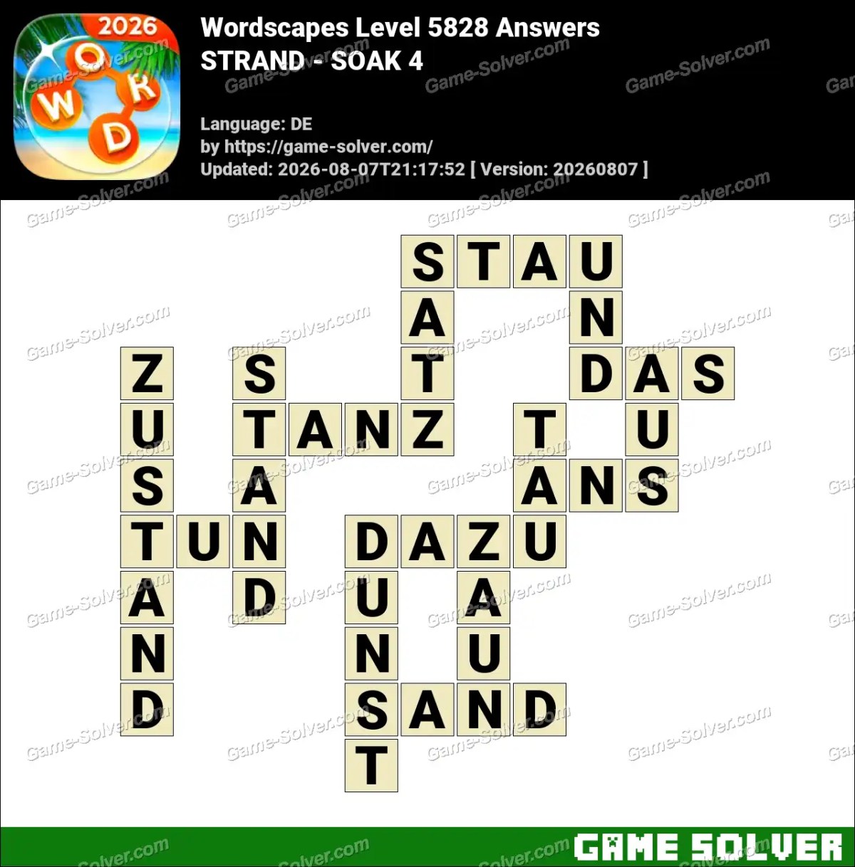 Wordscapes Deutsche Level 5828 Answers — STRAND - SOAK 4