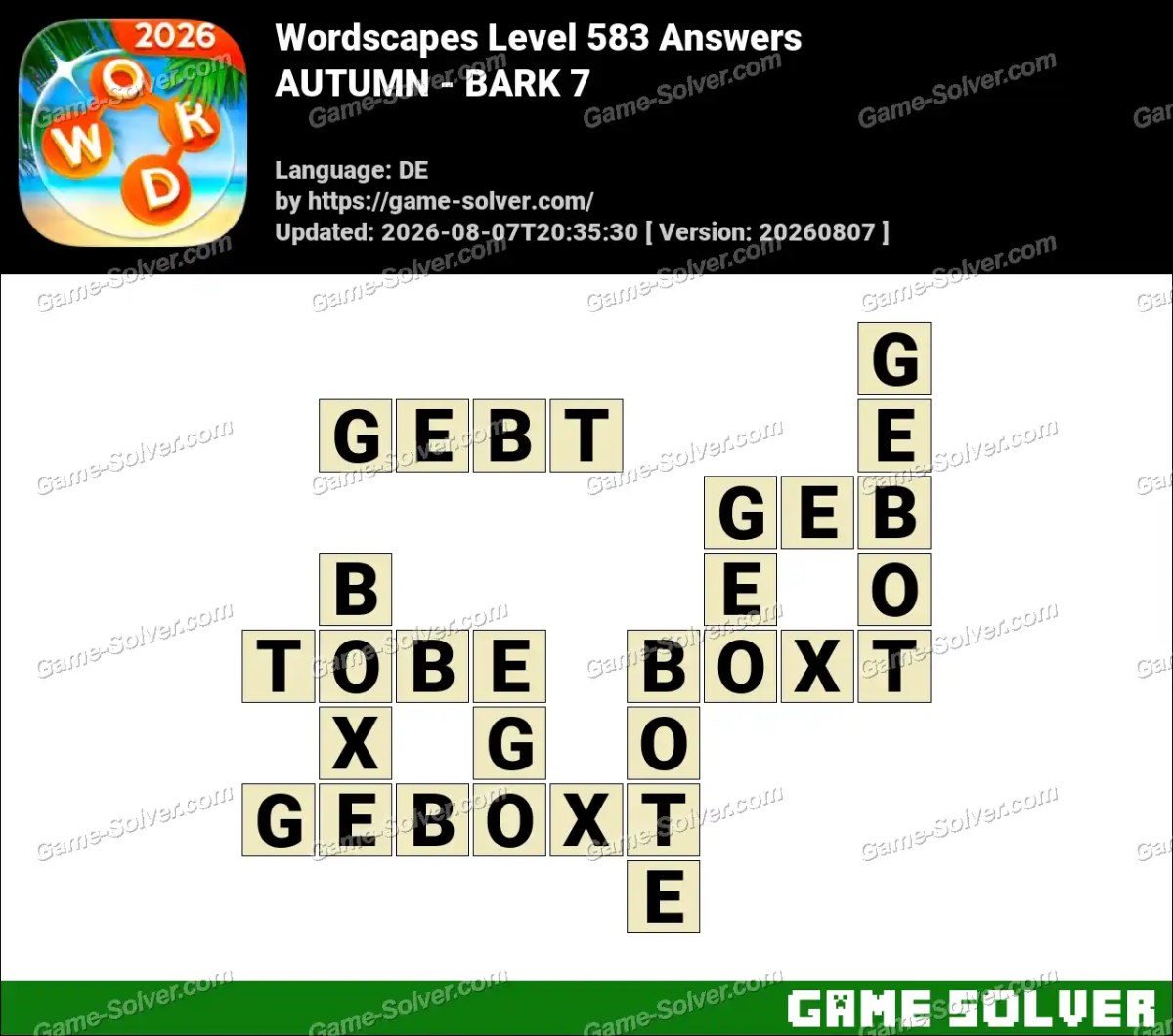 Wordscapes Deutsche Level 583 Answers — AUTUMN - BARK 7 Wordscapes Deutsche Level 583 Answers — AUTUMN - BARK 7