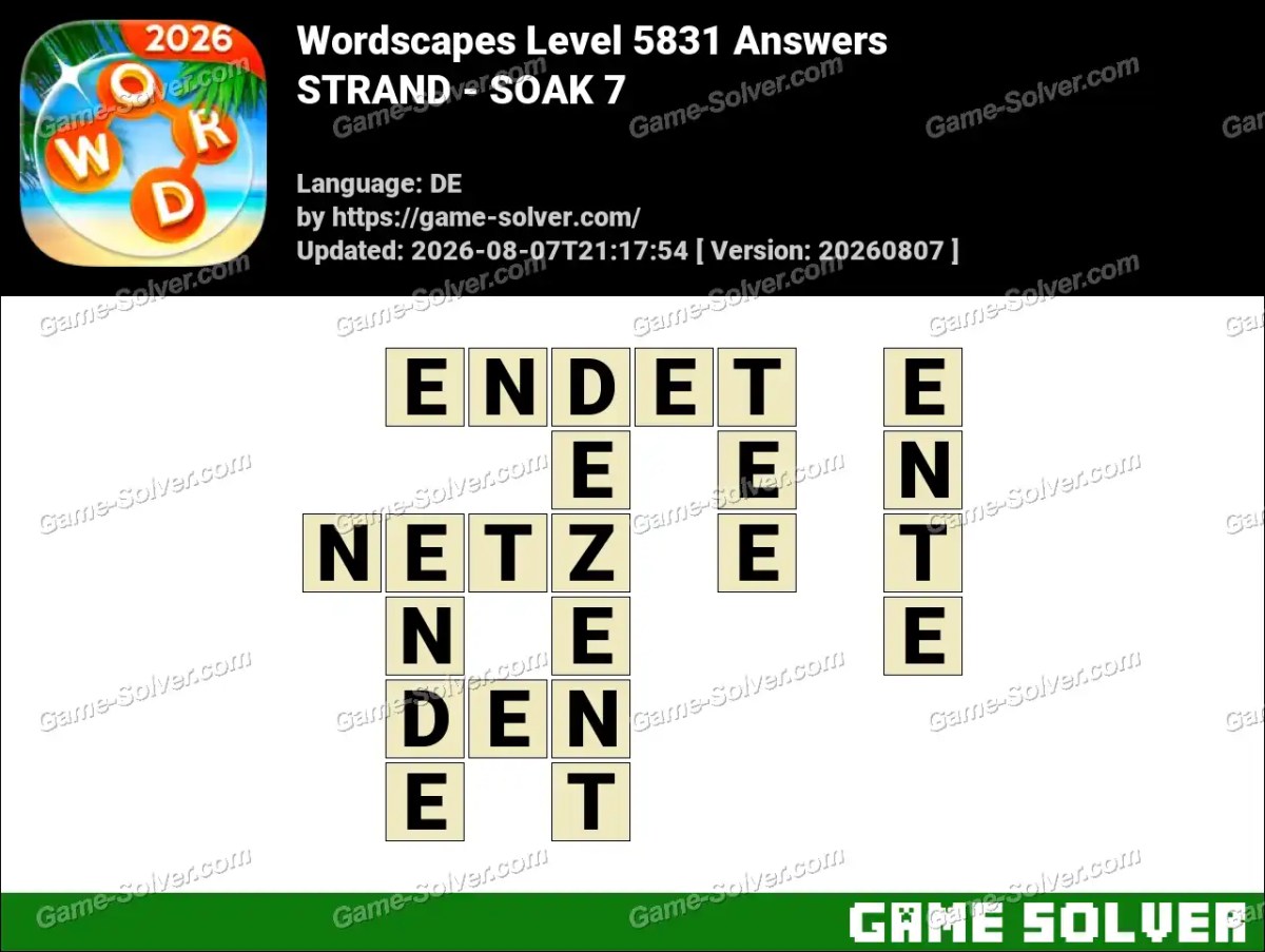 Wordscapes Deutsche Level 5831 Answers — STRAND - SOAK 7