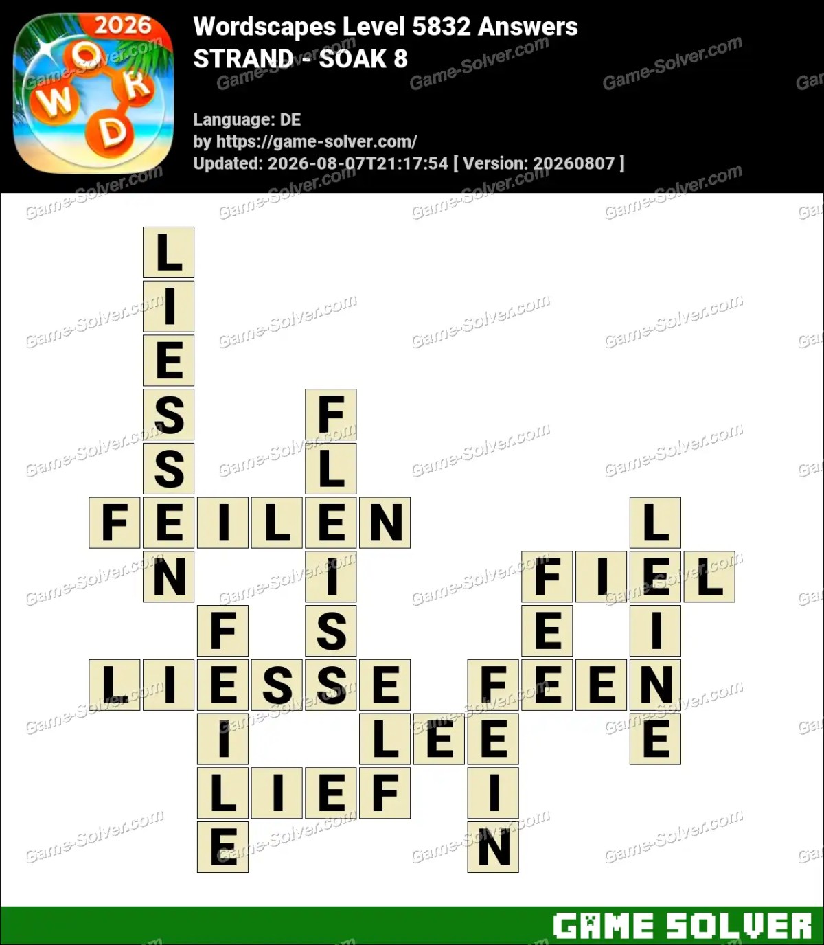 Wordscapes Deutsche Level 5832 Answers — STRAND - SOAK 8