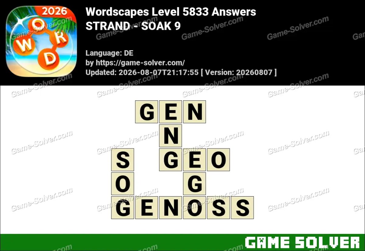 Wordscapes Deutsche Level 5833 Answers — STRAND - SOAK 9