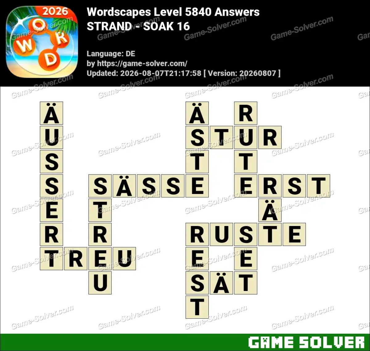 Wordscapes Deutsche Level 5840 Answers — STRAND - SOAK 16