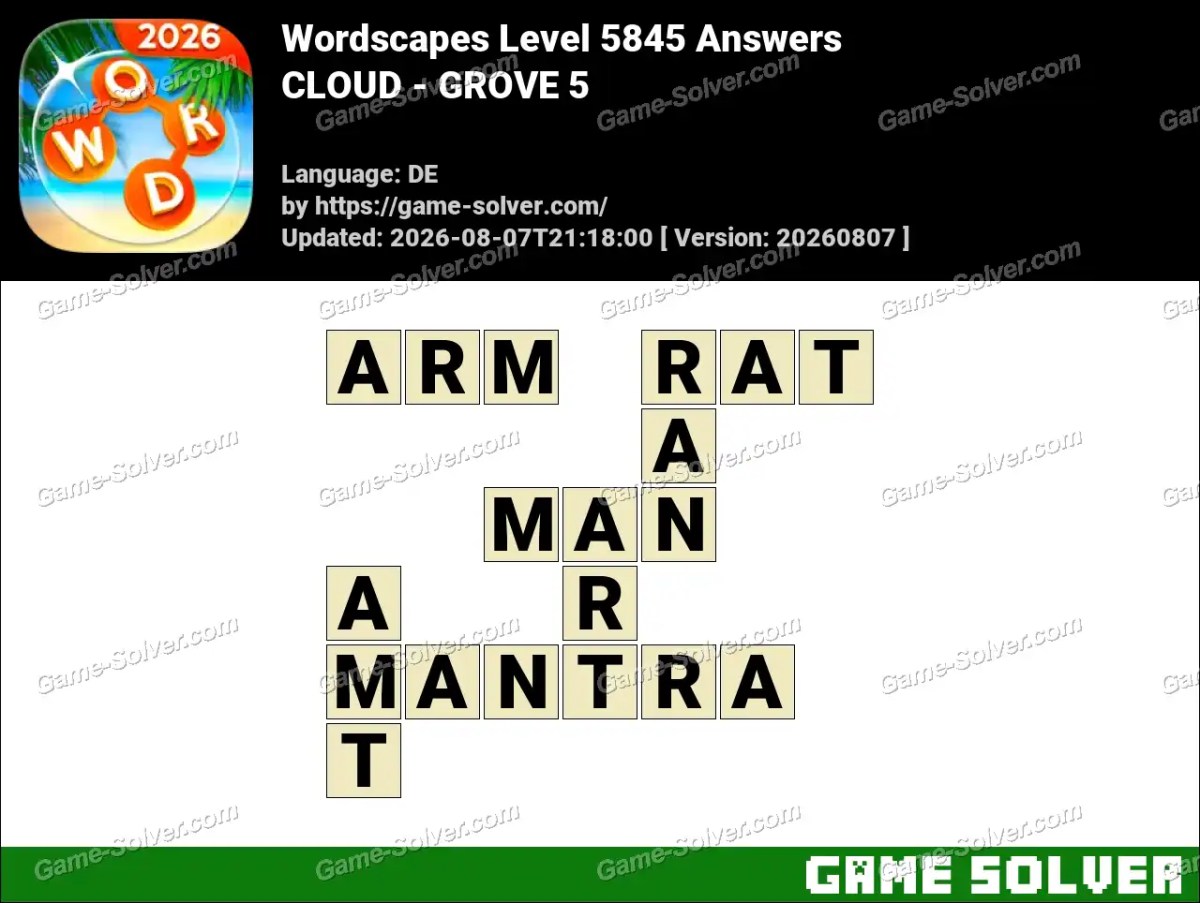 Wordscapes Deutsche Level 5845 Answers — CLOUD - GROVE 5