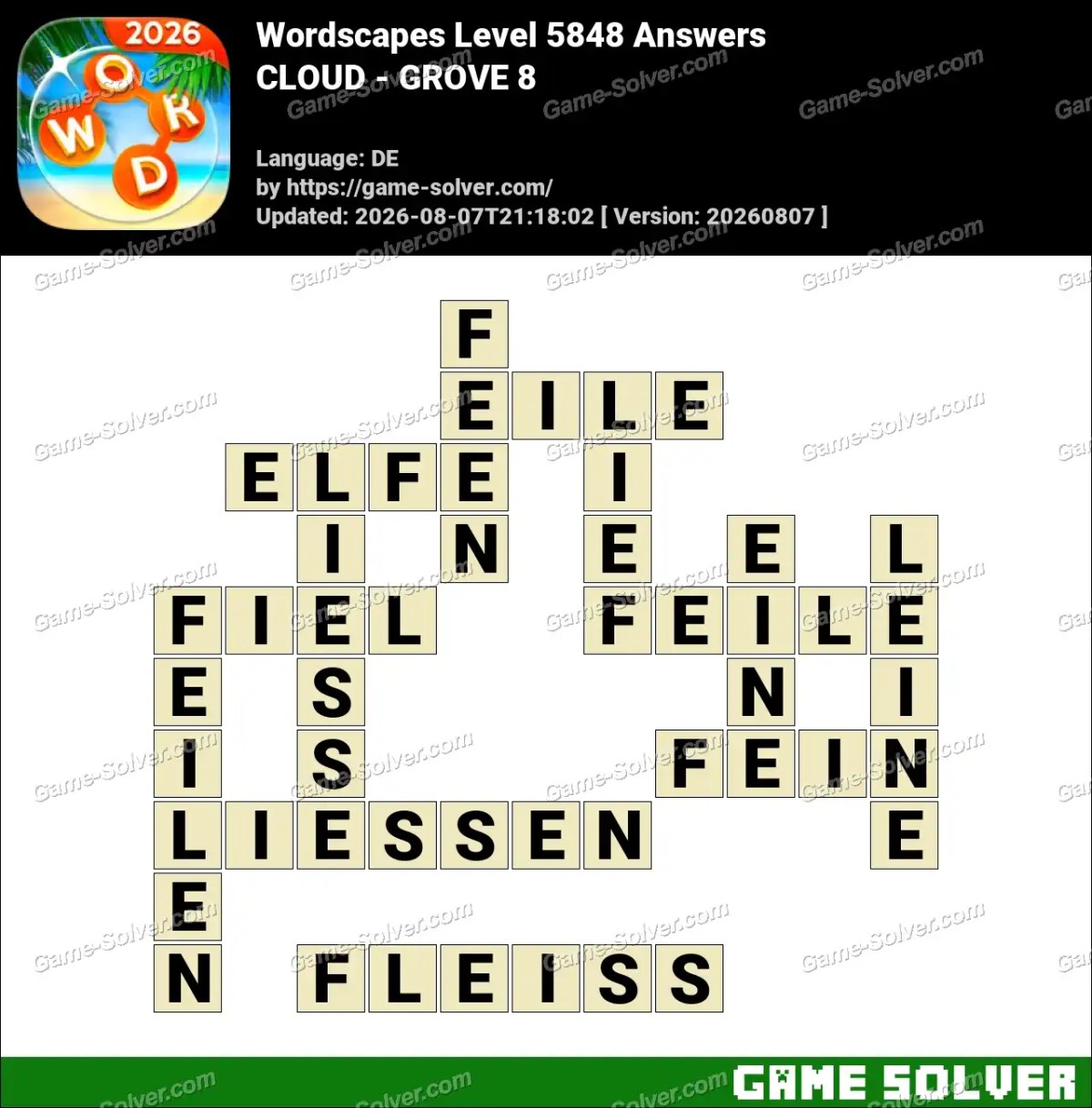 Wordscapes Deutsche Level 5848 Answers — CLOUD - GROVE 8