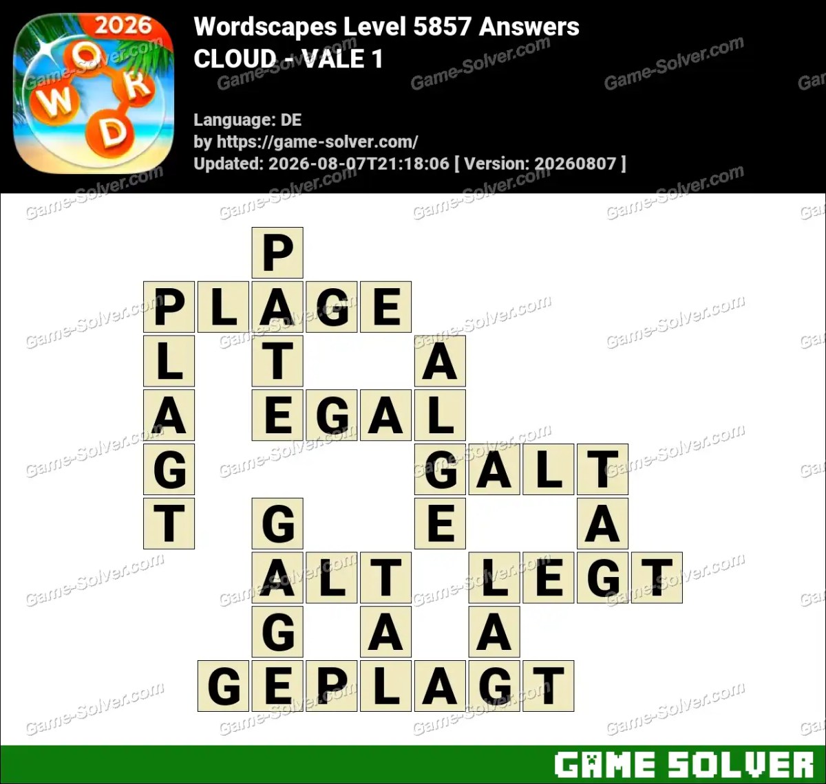 Wordscapes Deutsche Level 5857 Answers — CLOUD - VALE 1