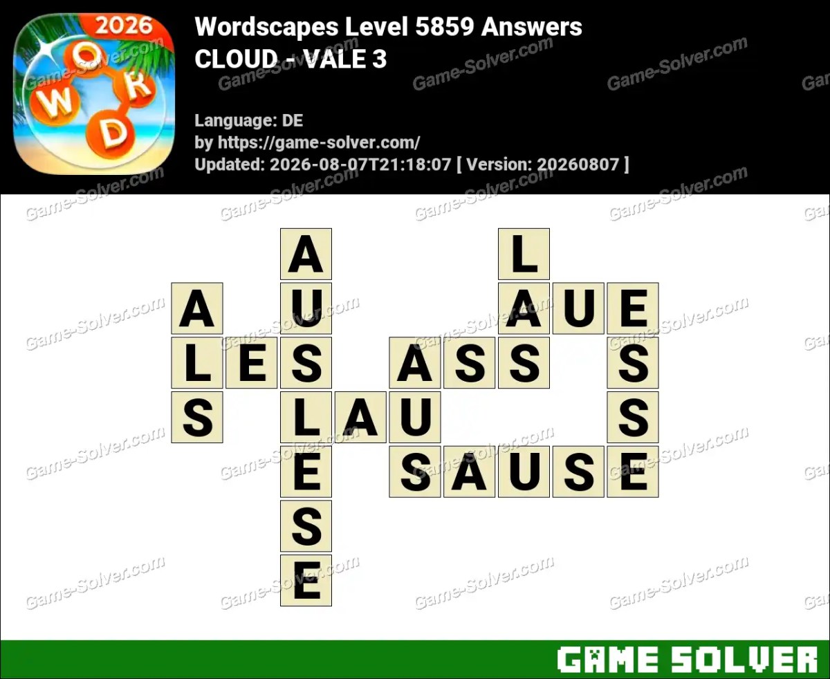 Wordscapes Deutsche Level 5859 Answers — CLOUD - VALE 3