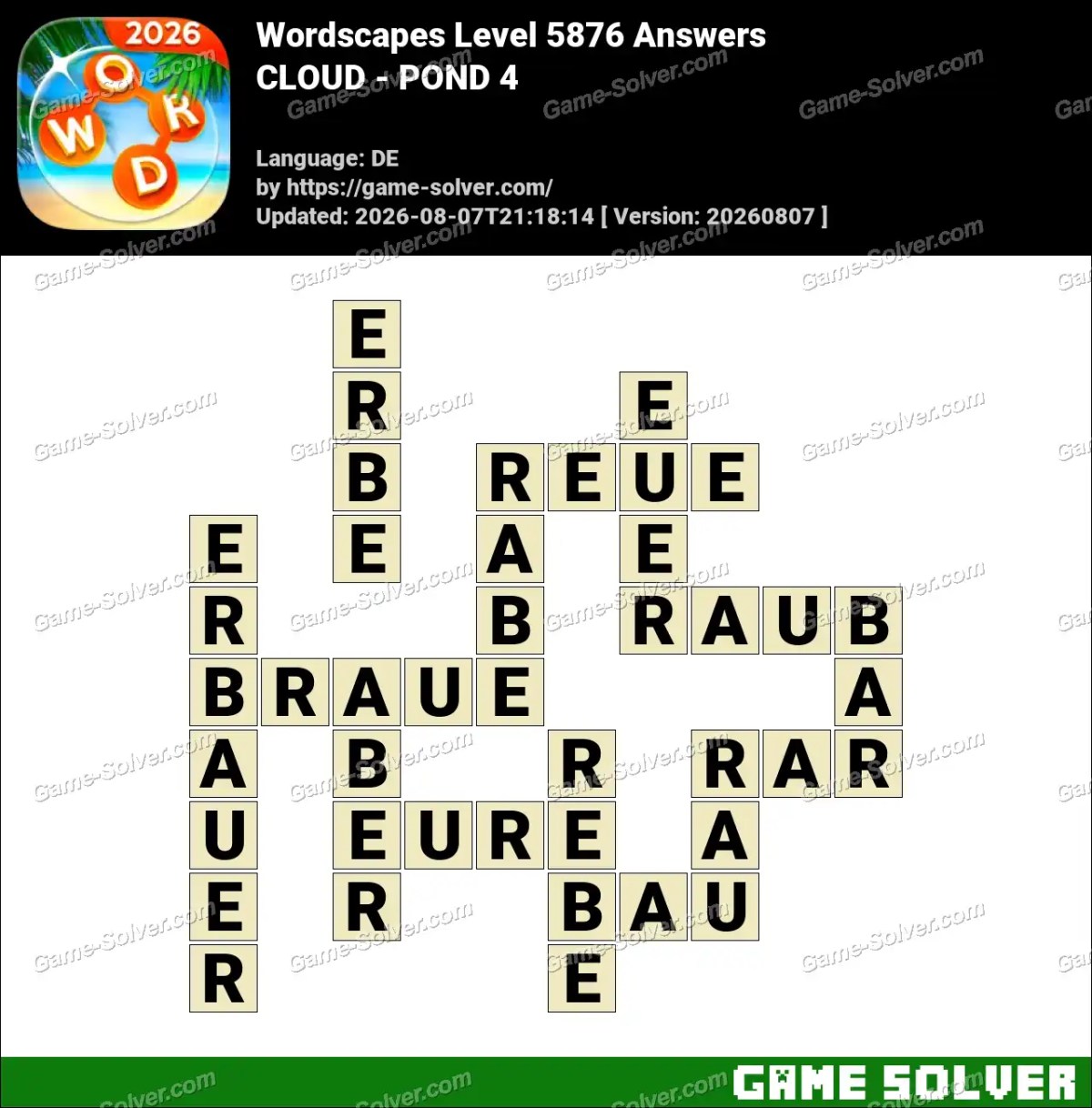 Wordscapes Deutsche Level 5876 Answers — CLOUD - POND 4 Wordscapes Deutsche Level 5876 Answers — CLOUD - POND 4