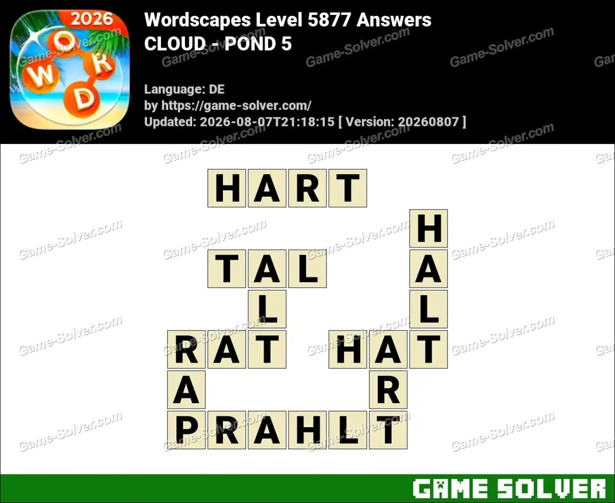 Wordscapes Deutsche Level 5877 Answers — CLOUD - POND 5 Wordscapes Deutsche Level 5877 Answers — CLOUD - POND 5