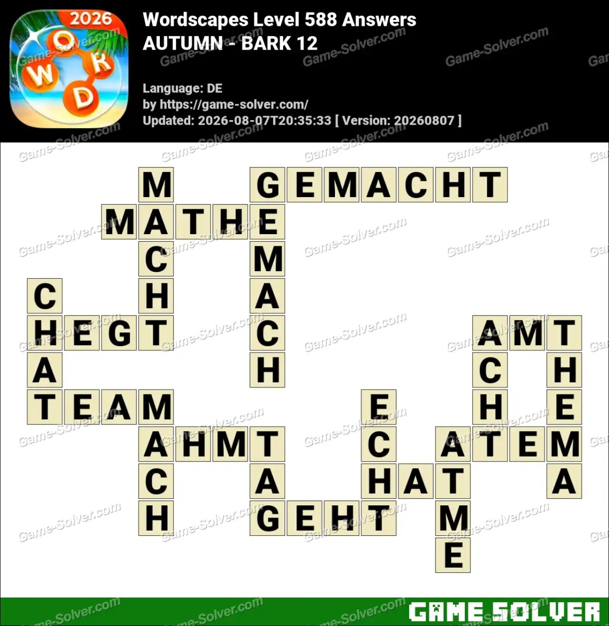 Wordscapes Deutsche Level 588 Answers — AUTUMN - BARK 12 Wordscapes Deutsche Level 588 Answers — AUTUMN - BARK 12