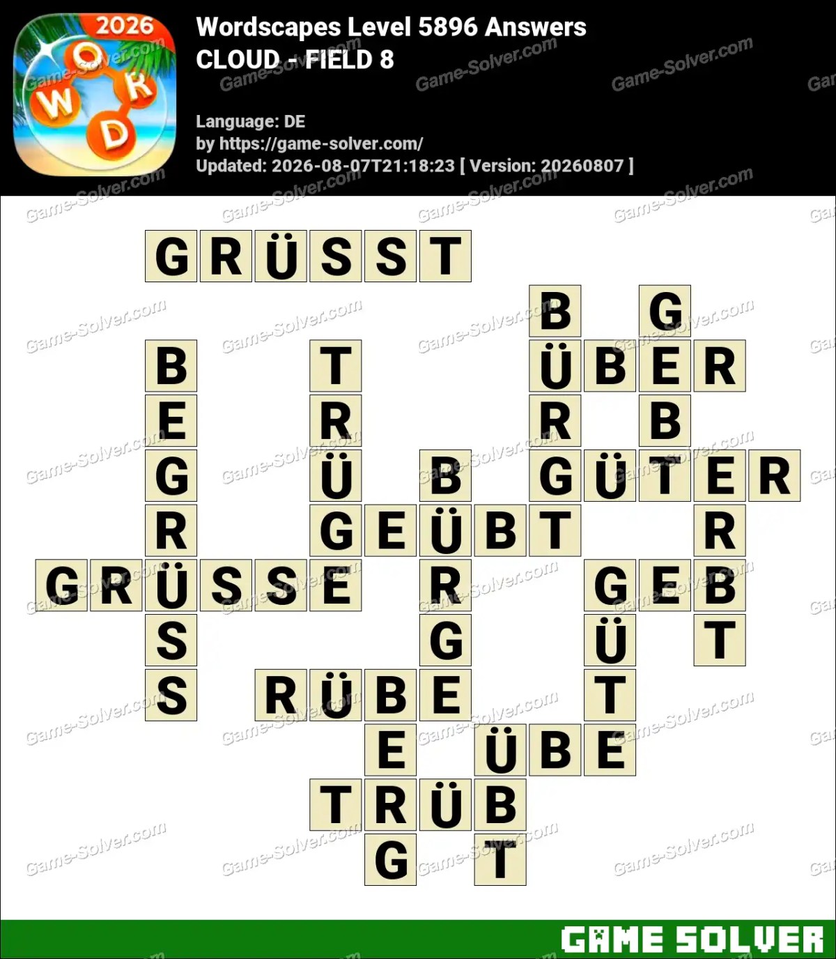 Wordscapes Deutsche Level 5896 Answers — CLOUD - FIELD 8
