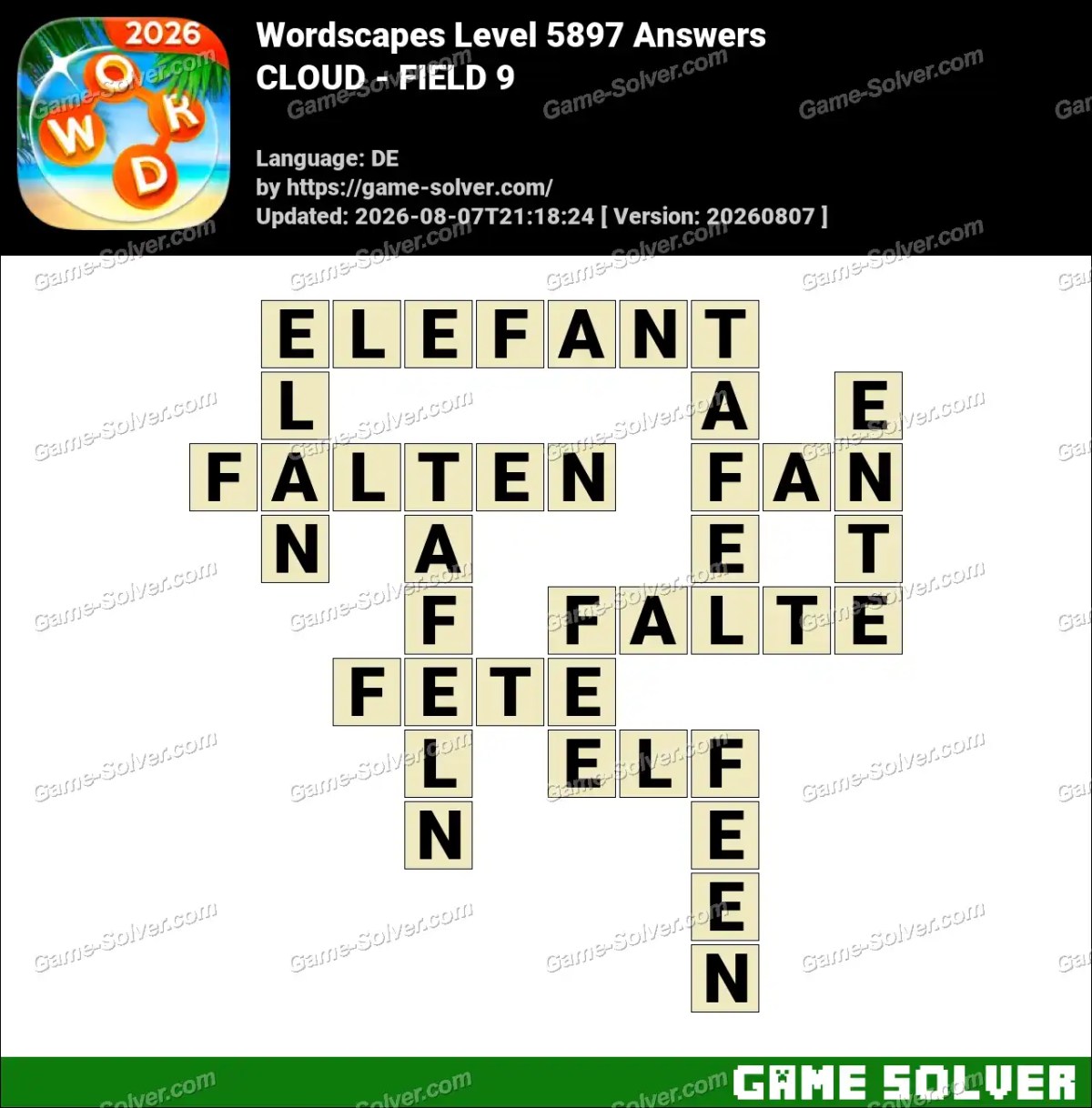Wordscapes Deutsche Level 5897 Answers — CLOUD - FIELD 9