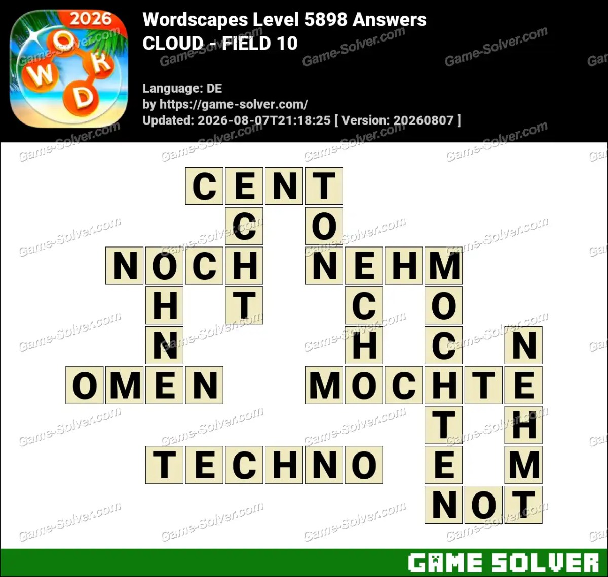 Wordscapes Deutsche Level 5898 Answers — CLOUD - FIELD 10