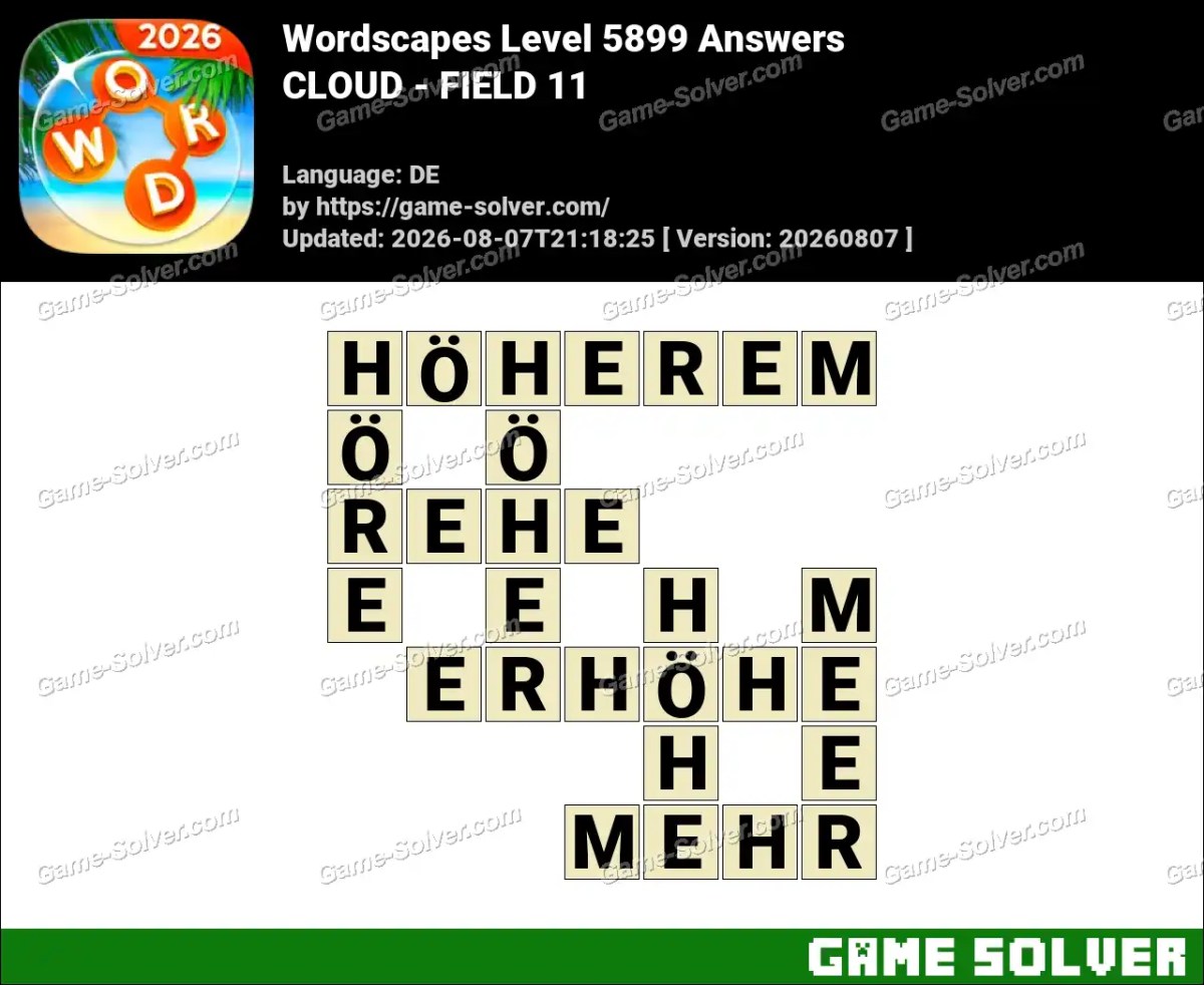 Wordscapes Deutsche Level 5899 Answers — CLOUD - FIELD 11