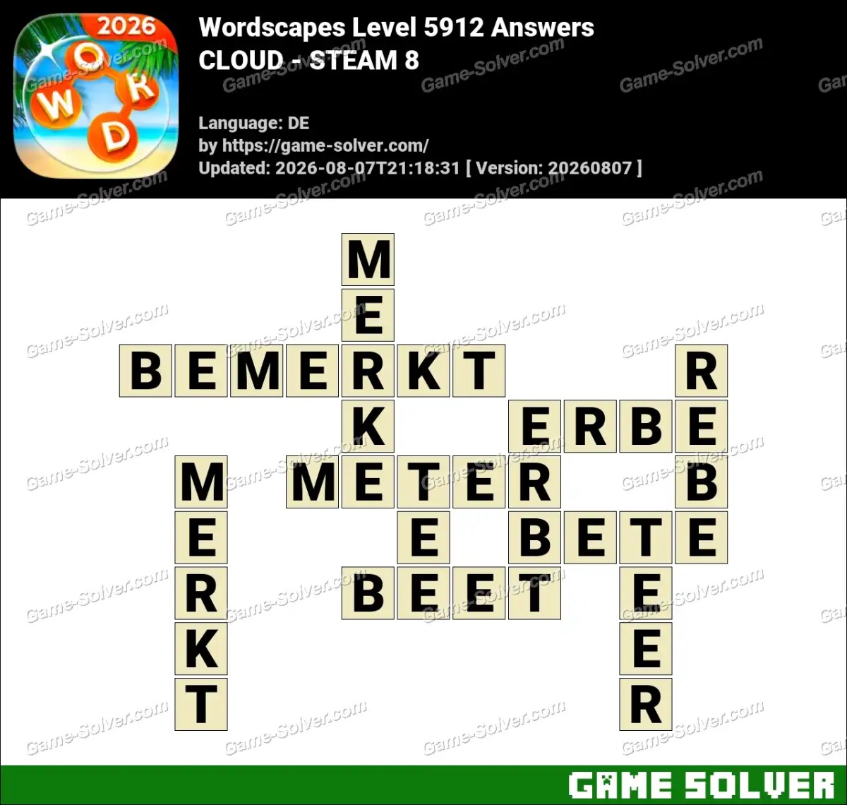 Wordscapes Deutsche Level 5912 Answers — CLOUD - STEAM 8