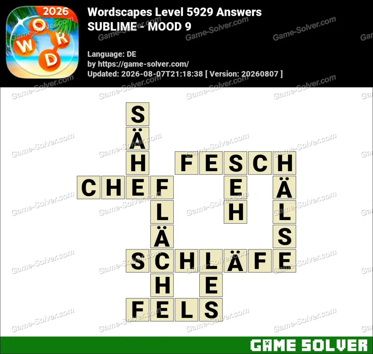 Wordscapes Deutsche Level 5929 Answers — SUBLIME - MOOD 9
