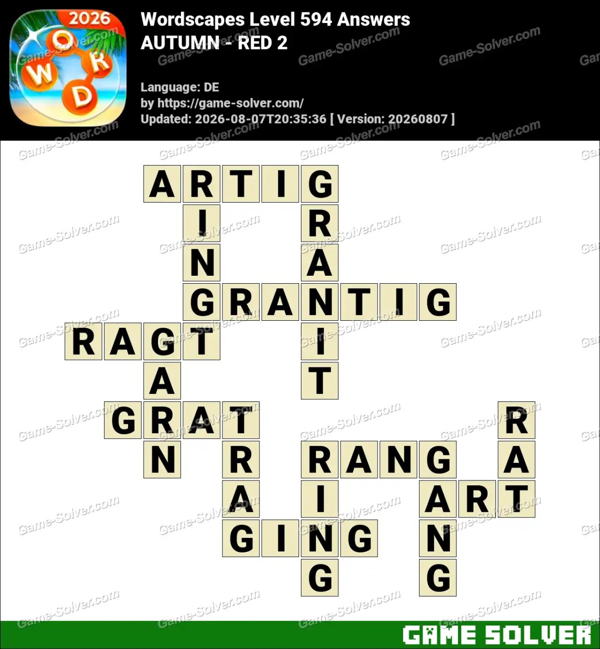 Wordscapes Deutsche Level 594 Answers — AUTUMN - RED 2