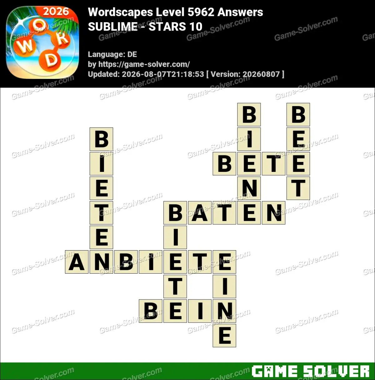 Wordscapes Deutsche Level 5962 Answers — SUBLIME - STARS 10