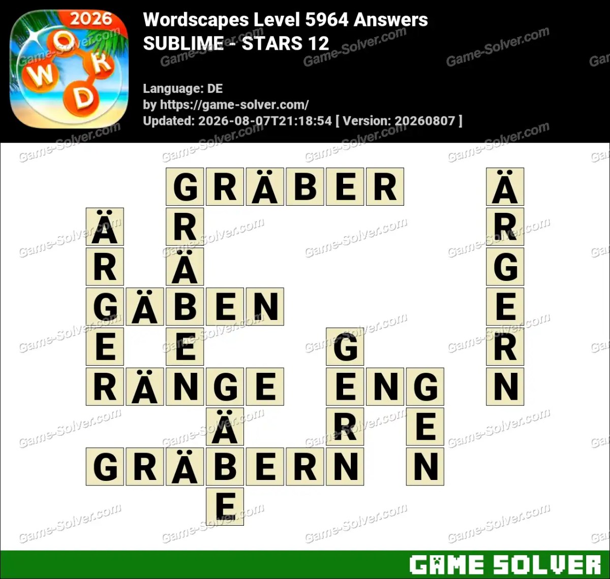 Wordscapes Deutsche Level 5964 Answers — SUBLIME - STARS 12