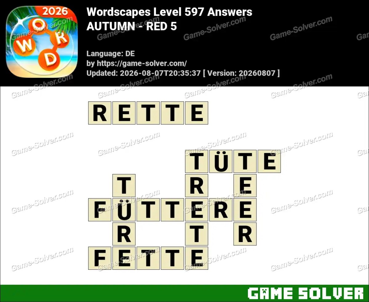 Wordscapes Deutsche Level 597 Answers — AUTUMN - RED 5