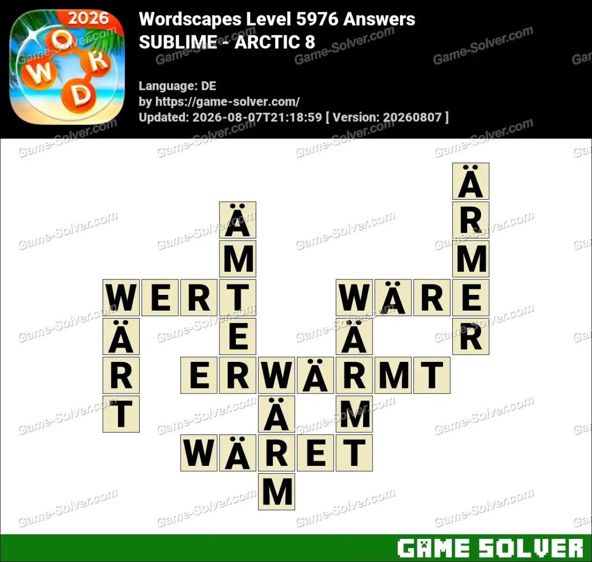 Wordscapes Deutsche Level 5976 Answers — SUBLIME - ARCTIC 8 Wordscapes Deutsche Level 5976 Answers — SUBLIME - ARCTIC 8