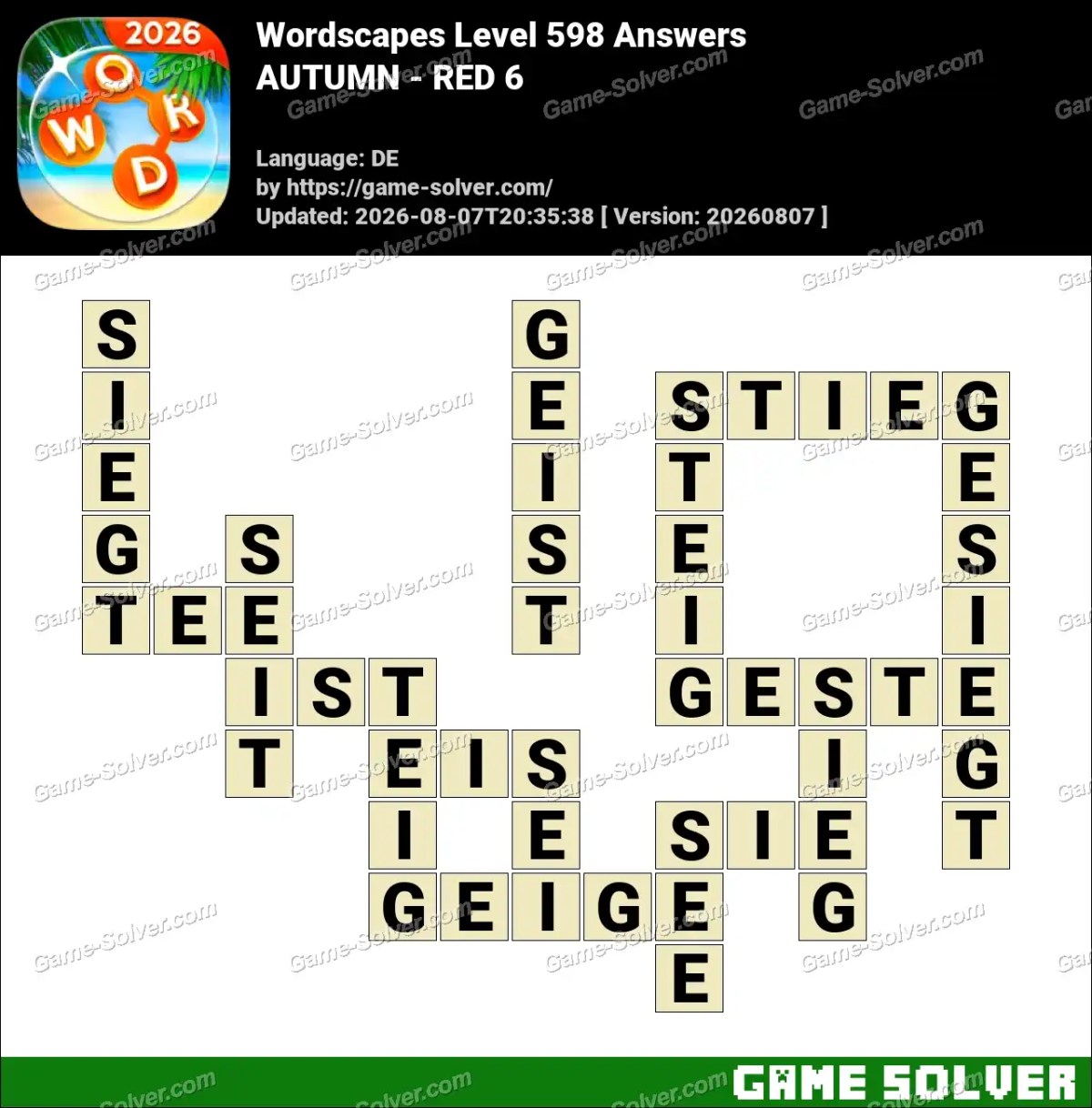Wordscapes Deutsche Level 598 Answers — AUTUMN - RED 6 Wordscapes Deutsche Level 598 Answers — AUTUMN - RED 6