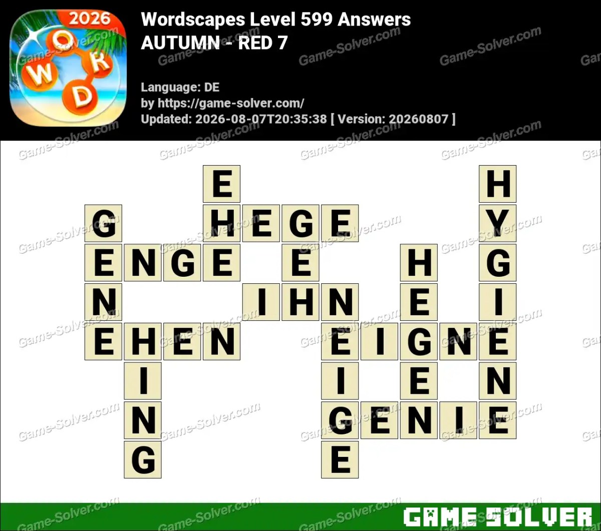 Wordscapes Deutsche Level 599 Answers — AUTUMN - RED 7
