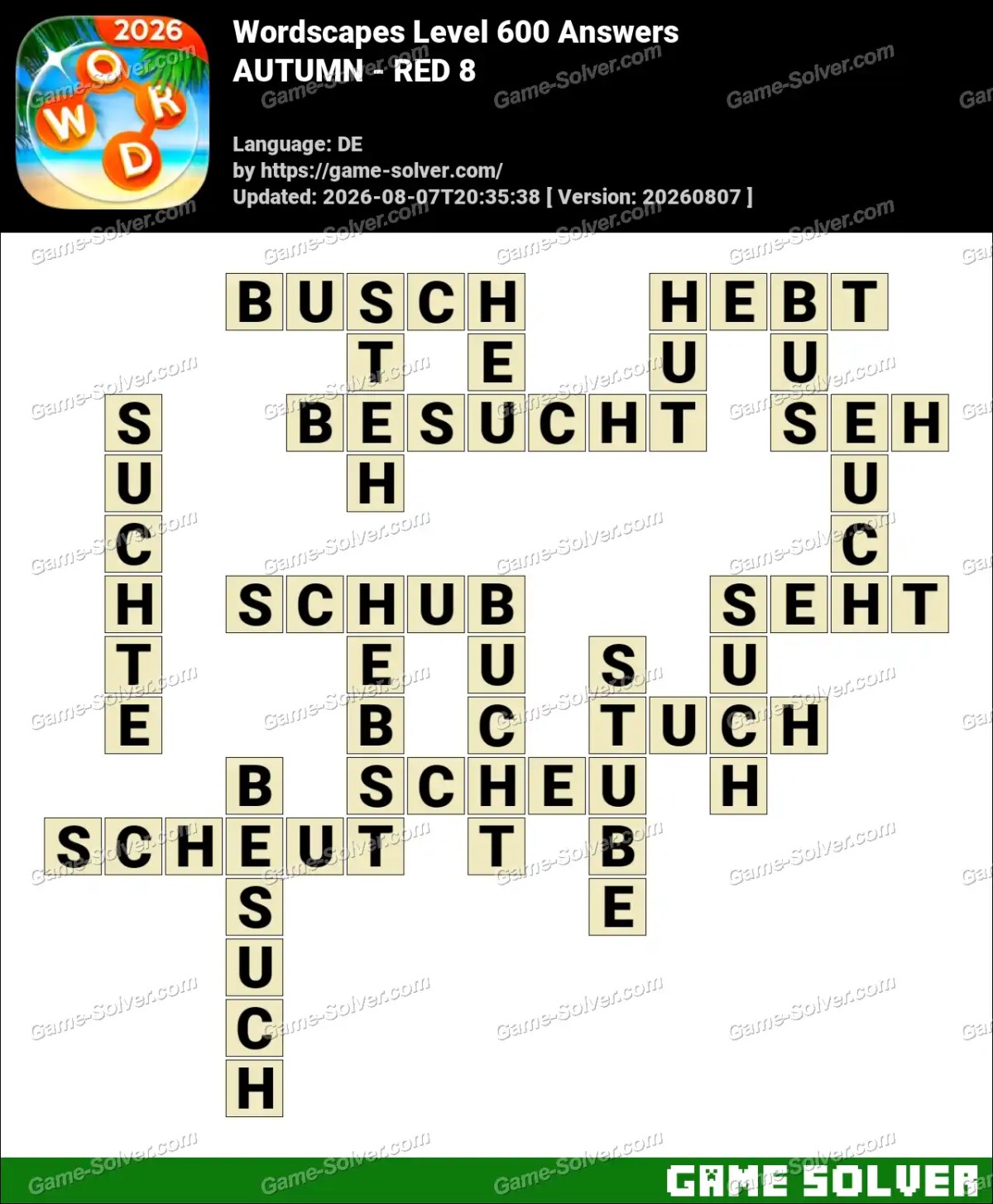 Wordscapes Deutsche Level 600 Answers — AUTUMN - RED 8