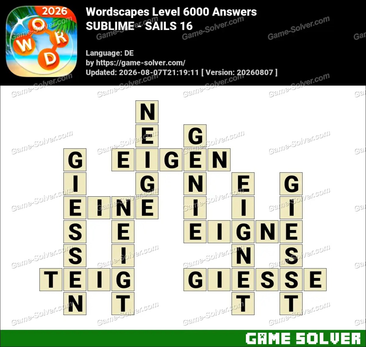Wordscapes Deutsche Level 6000 Answers — SUBLIME - SAILS 16 Wordscapes Deutsche Level 6000 Answers — SUBLIME - SAILS 16