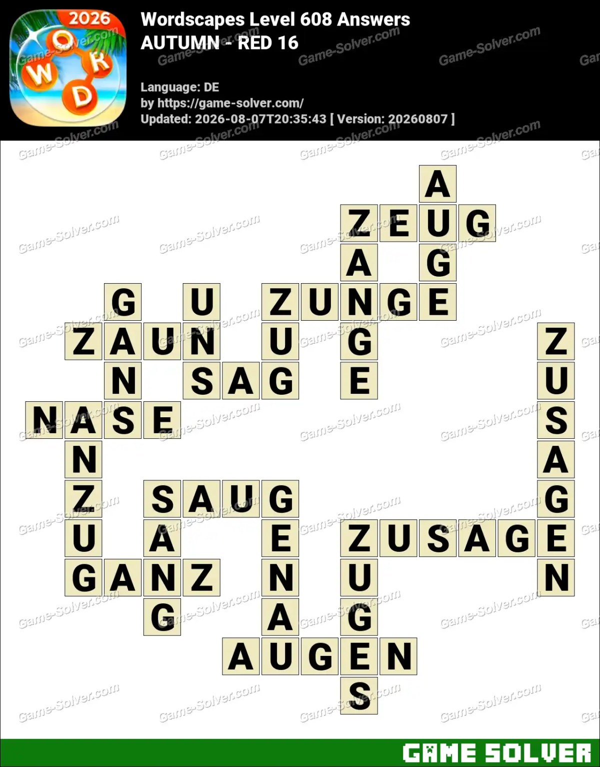Wordscapes Deutsche Level 608 Answers — AUTUMN - RED 16 Wordscapes Deutsche Level 608 Answers — AUTUMN - RED 16