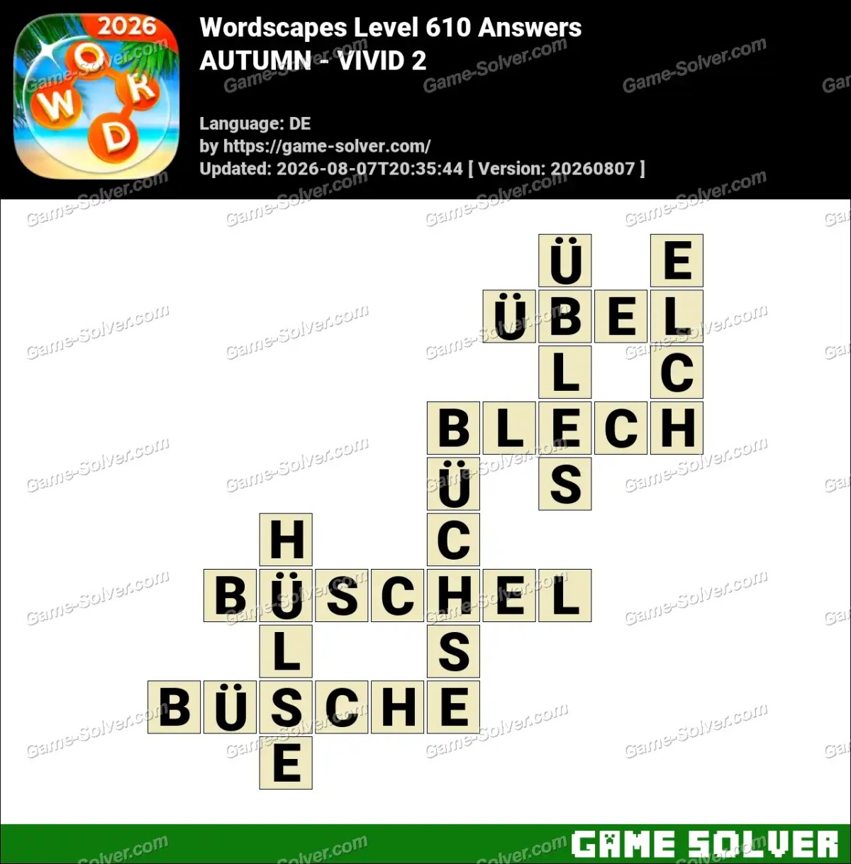 Wordscapes Deutsche Level 610 Answers — AUTUMN - VIVID 2