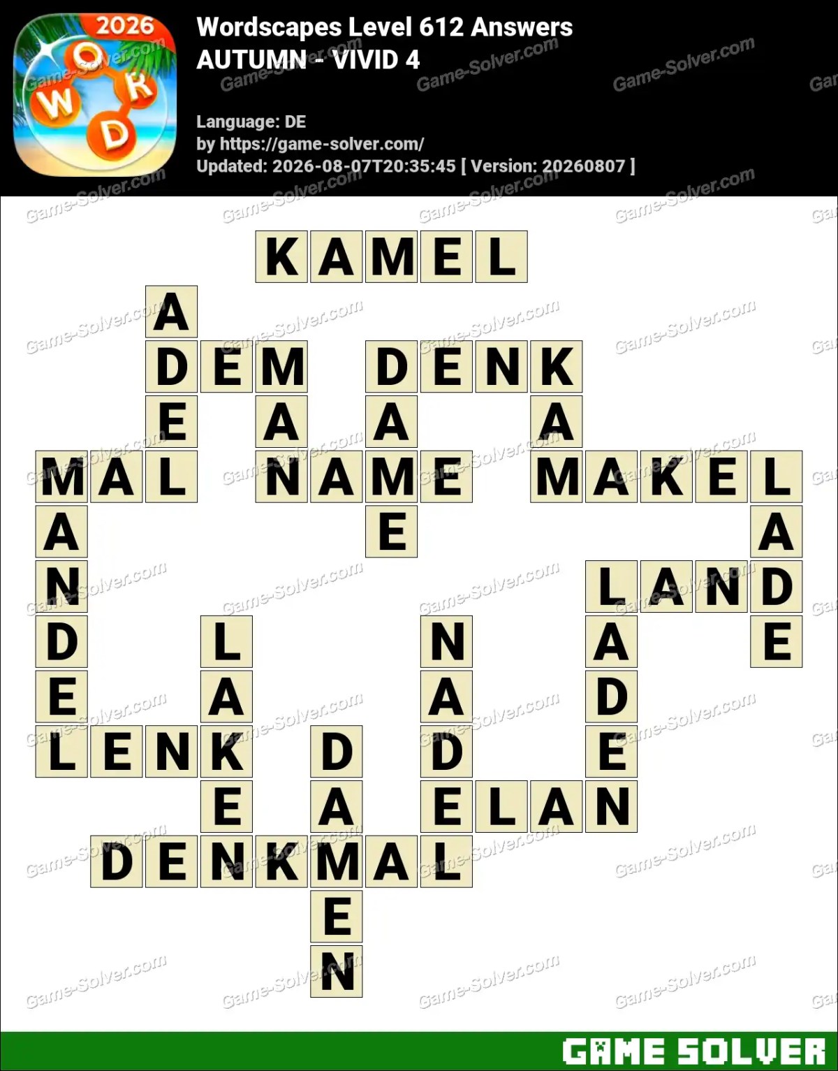 Wordscapes Deutsche Level 612 Answers — AUTUMN - VIVID 4