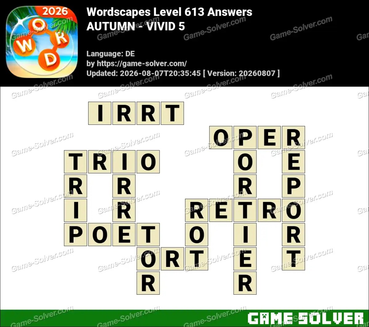 Wordscapes Deutsche Level 613 Answers — AUTUMN - VIVID 5