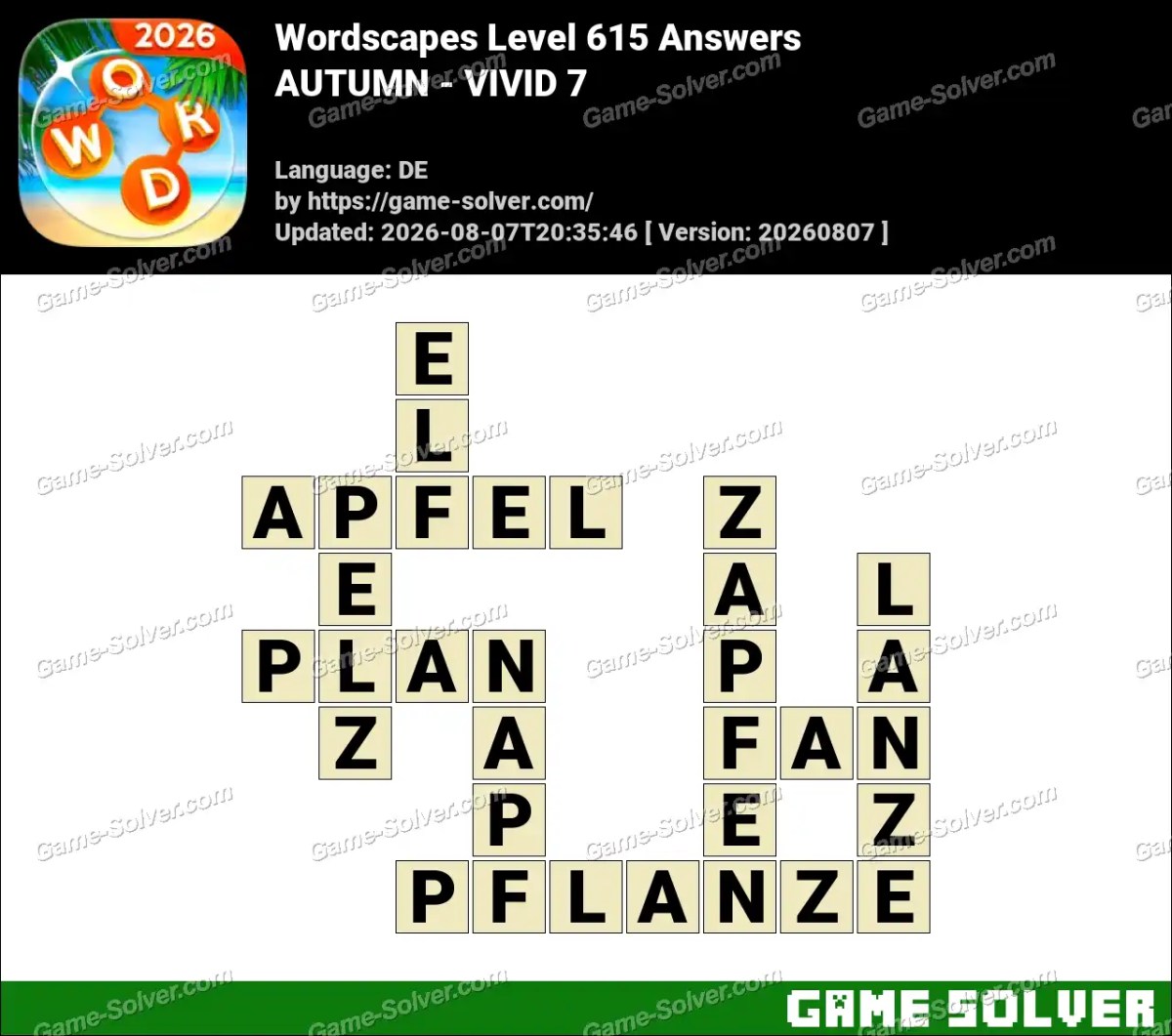 Wordscapes Deutsche Level 615 Answers — AUTUMN - VIVID 7