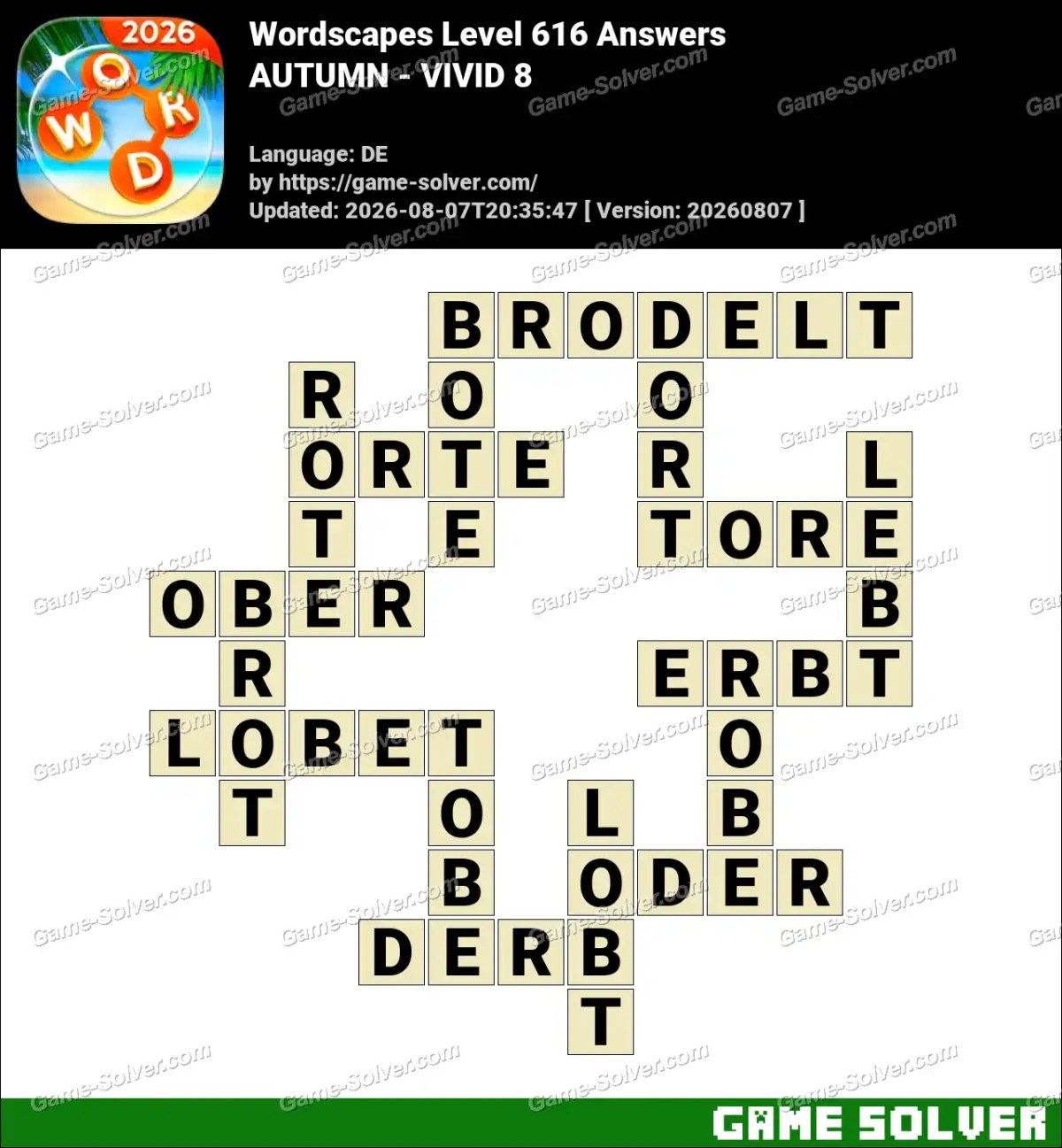 Wordscapes Deutsche Level 616 Answers — AUTUMN - VIVID 8