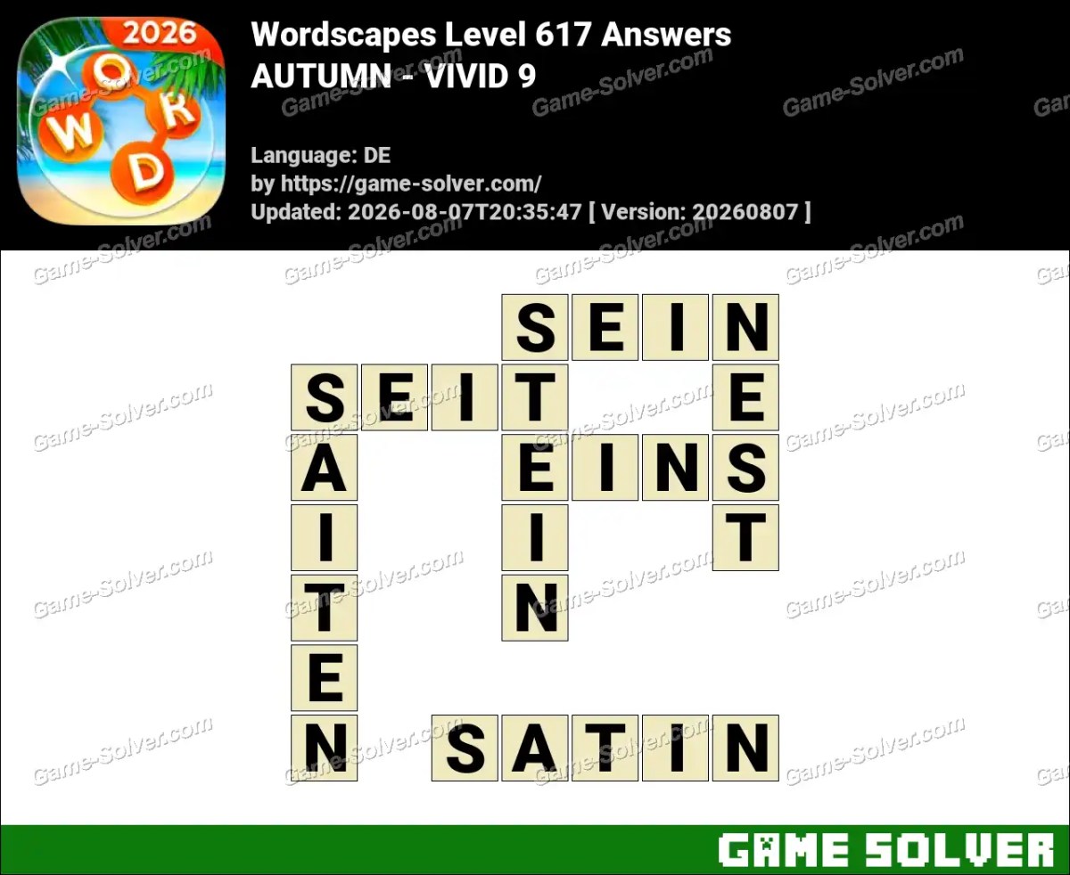 Wordscapes Deutsche Level 617 Answers — AUTUMN - VIVID 9